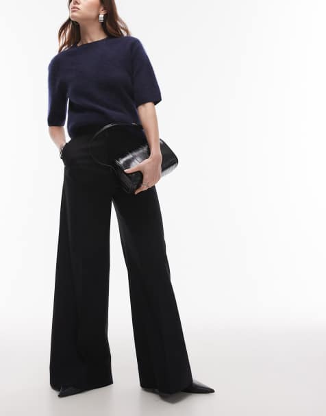 & Other Stories wool blend tailored wide leg trousers in black