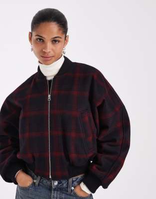 & Other Stories Wool Blend Tartan Check Bomber In Red