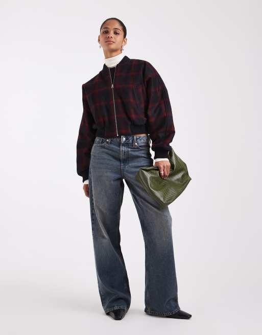 & Other Stories wool blend tartan check bomber in blue, 2 of 4