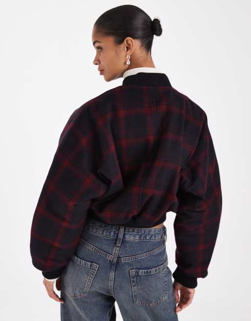 & Other Stories wool blend tartan check bomber in blue, 3 of 4