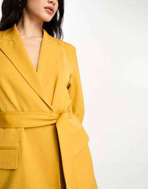 Other Stories wool blend tie waist mini blazer dress in mustard