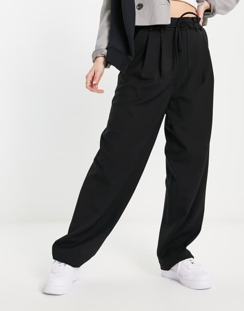 & Other Stories wool blend tie waist wide leg trousers in black
