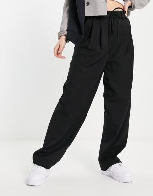 & Other Stories & Other Stories wool blend tie waist wide leg trousers in black