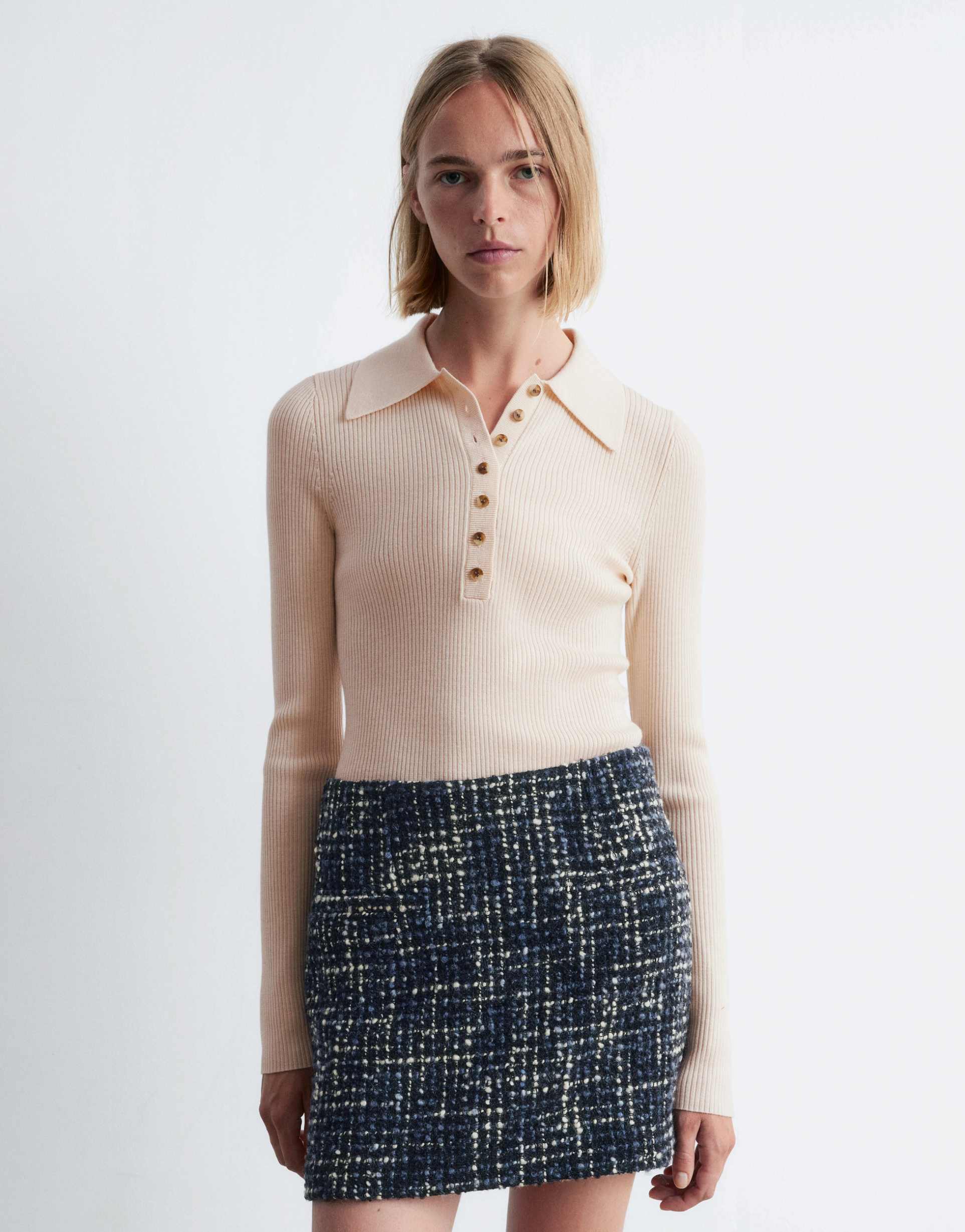 & other stories wool blend tweed mini skirt in blue black tone