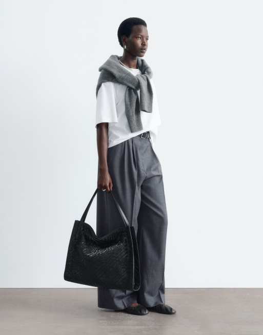 & Other Stories wool blend wide leg tailored pants in charcoal grey , 3 of 5