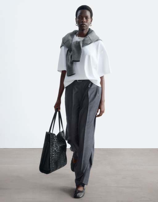 & Other Stories wool blend wide leg tailored pants in charcoal grey , 5 of 5