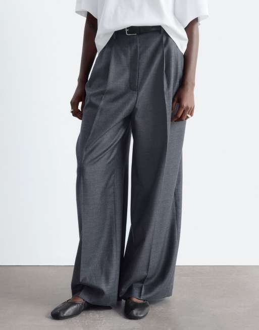 & Other Stories wool blend wide leg tailored trousers in charcoal grey , 2 of 5