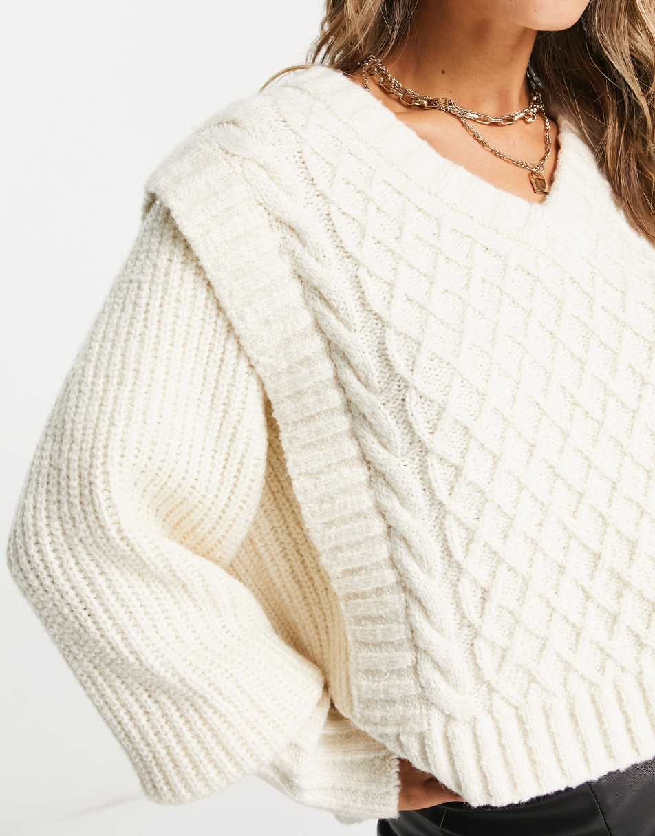 Other Stories wool cable detail knitted sweater in off white