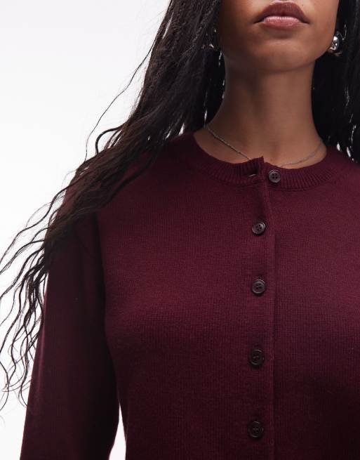 & Other Stories wool cardigan with button front in burgundy, 3 of 4