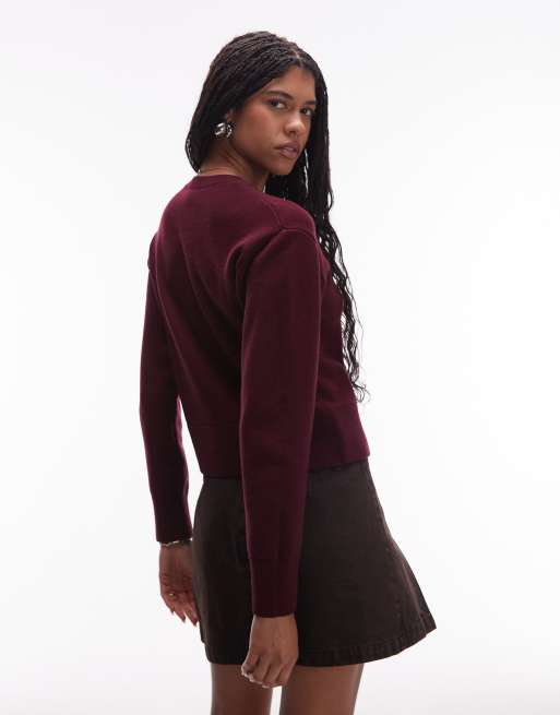 & Other Stories wool cardigan with button front in burgundy, 4 of 4