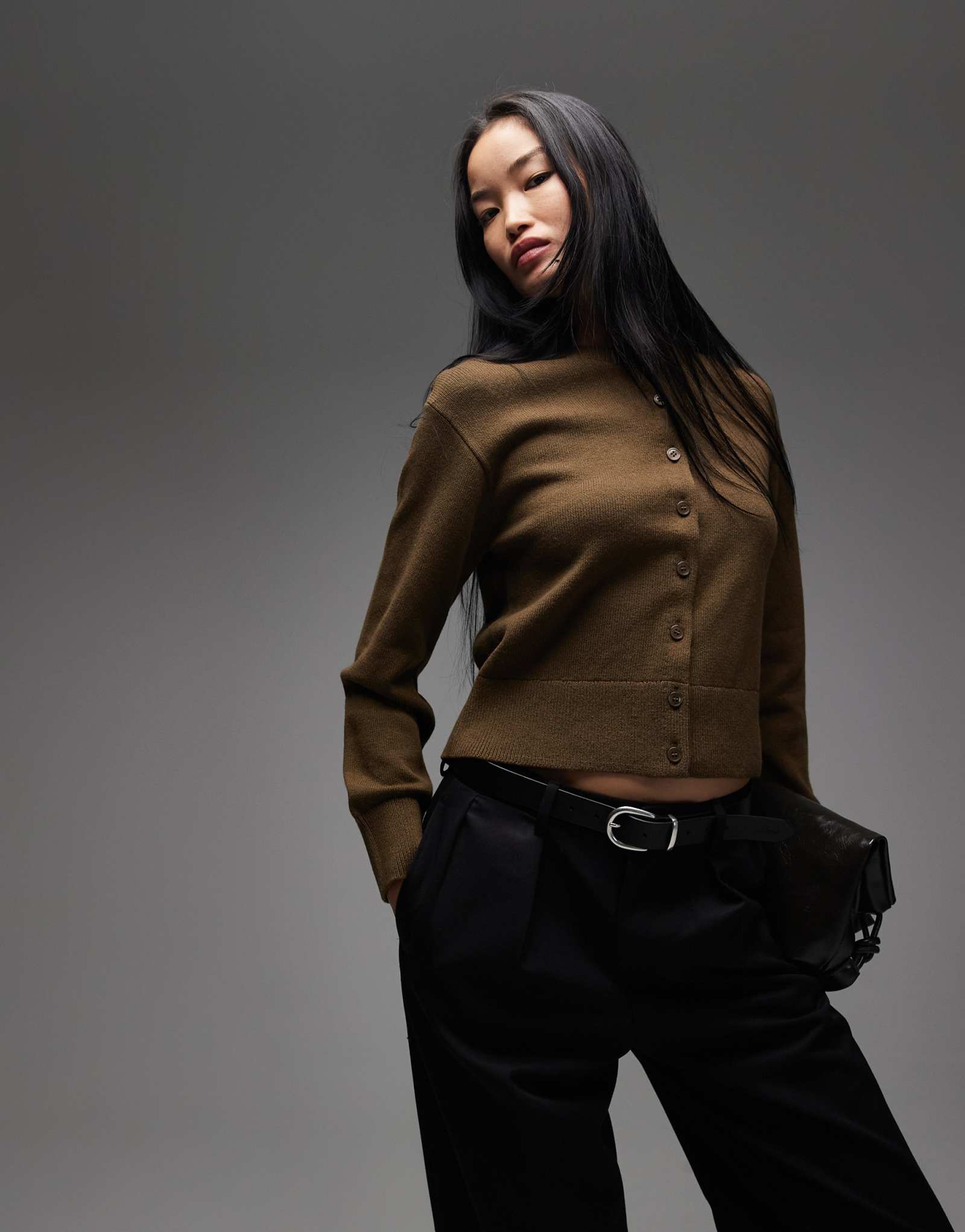 Шерстяной кардиган &Other Stories темно-коричневого цвета с пуговицами спереди