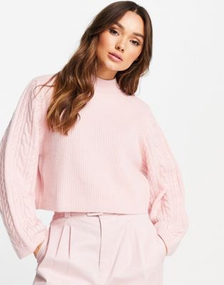 & Other Stories wool co-ord cable knit jumper in pink