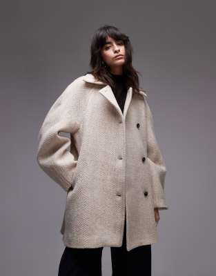 & Other Stories wool coat in gray graphic herringbone