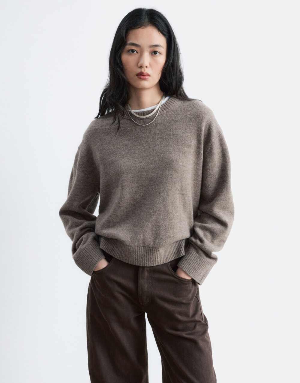 & Other Stories wool & cotton blend crew neck jumper in mocha