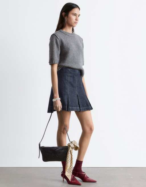 & Other Stories wool/cotton blend short sleeve knit sweater in dark gray melange, 3 of 4