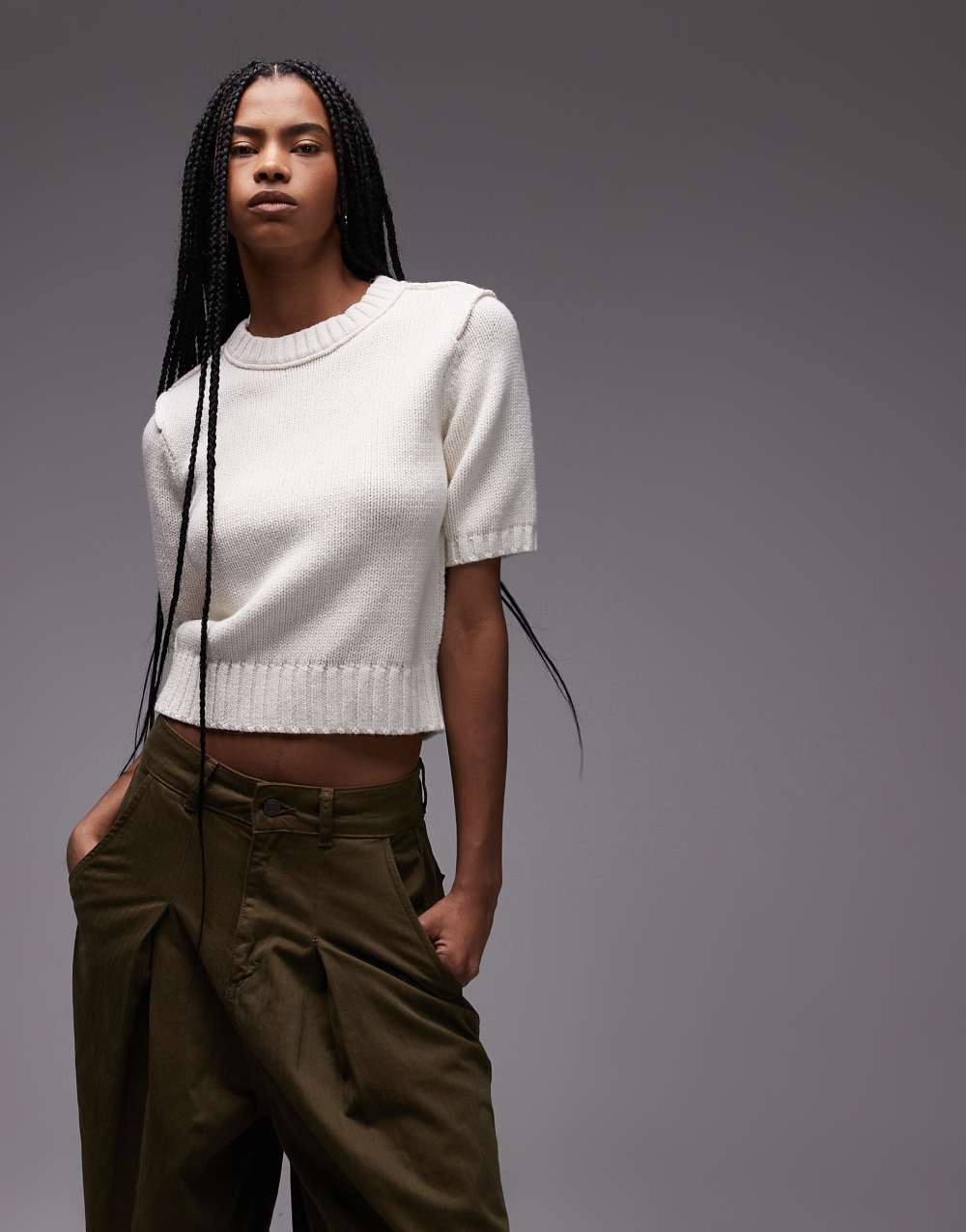 & Other Stories wool cotton blend short sleeve knitted jumper in off white