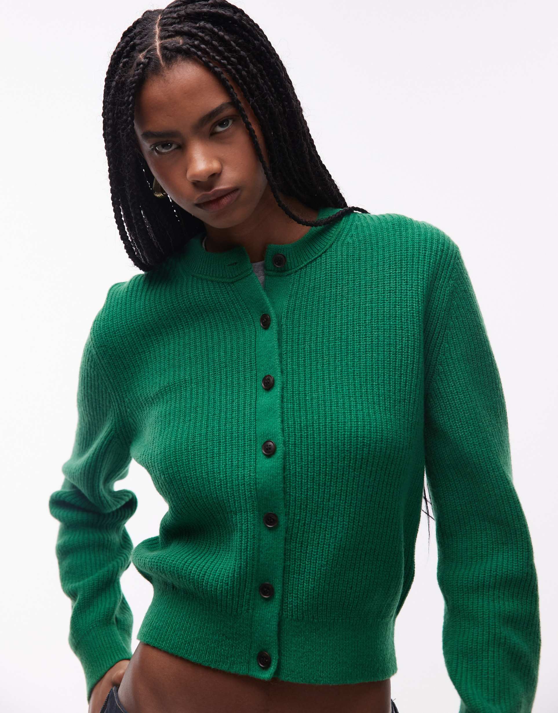 & other stories wool/cotton blend slim cardigan in bright green