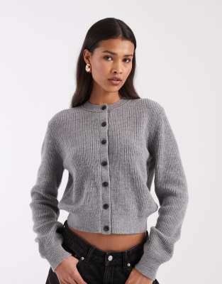 & Other Stories Wool Cotton Blend Slim Cardigan In Gray