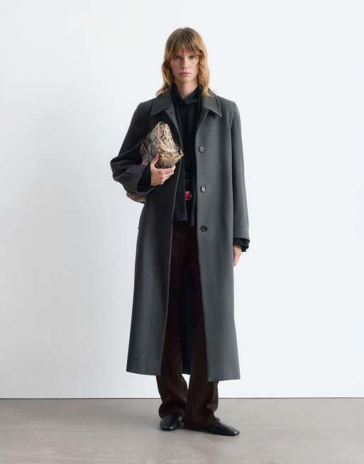 & Other Stories wool double breasted cropped coat in navy pin stripe
