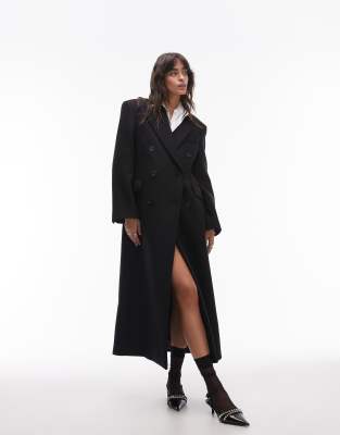 Buy Other Stories wool double breasted maxi coat with bold shoulder details in black Online