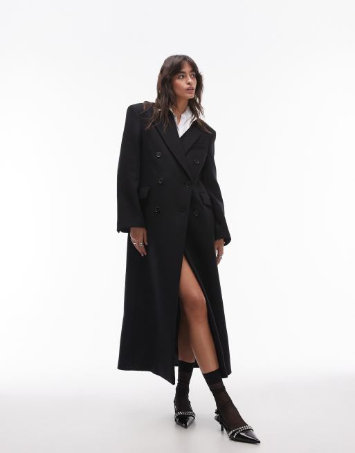 Maxi black wool coat on sale