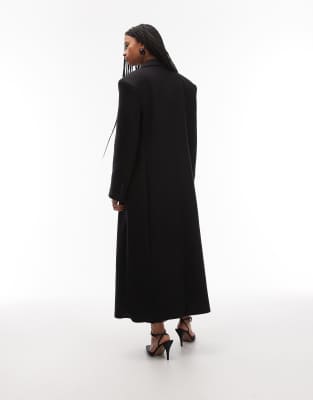 & Other Stories Wool Double Breasted Maxi Coat With Bold Shoulder Details In Black