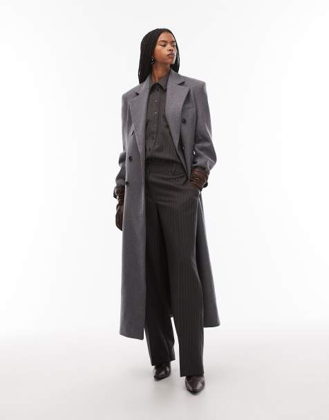 & Other Stories wool double breasted maxi coat with bold shoulder details in gray - view 1