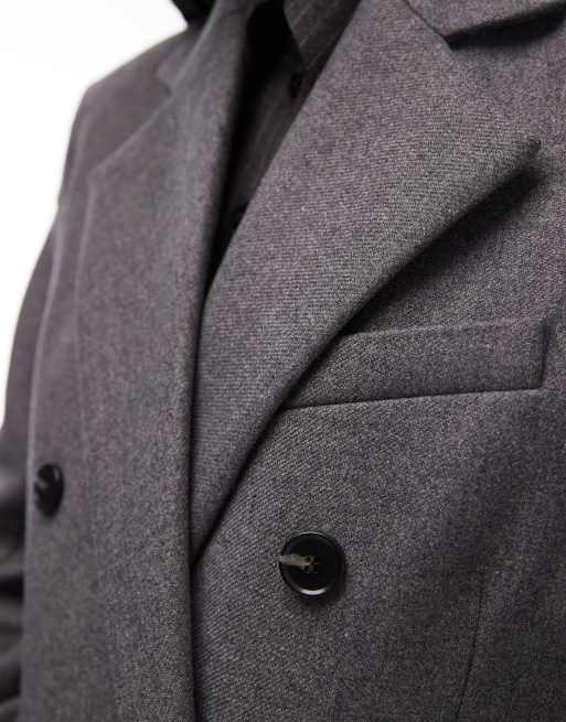 & Other Stories wool double breasted maxi coat with bold shoulder details in gray