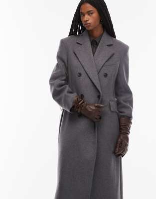 & Other Stories Wool Double Breasted Maxi Coat With Bold Shoulder Details In Gray