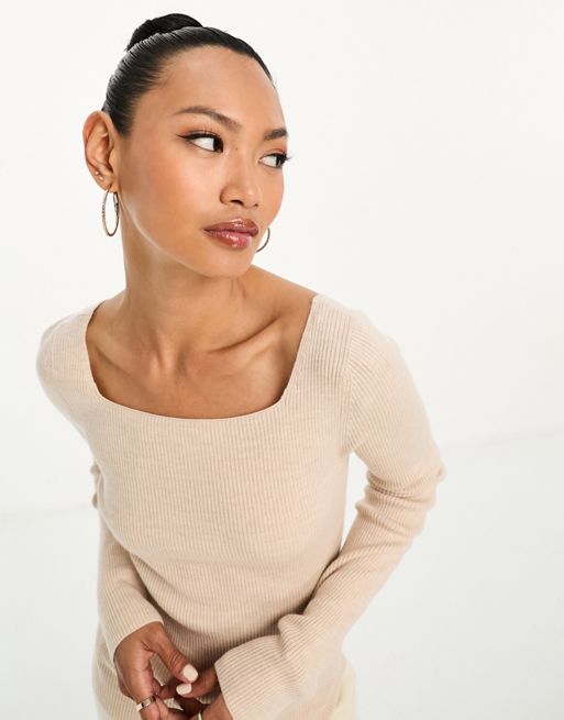 Knit Wool-blend Sweater - Beige melange - Ladies