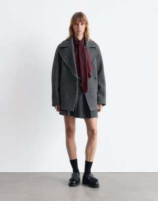 & Other Stories Wool Herringbone Short Coat In Gray