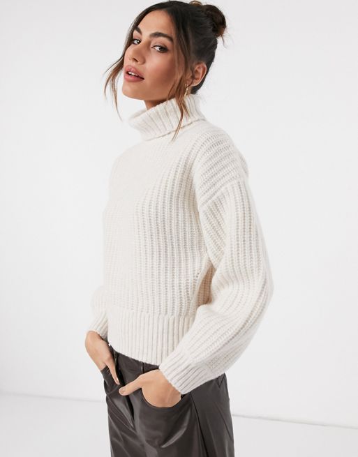 & Other Stories wool high neck balloon sleeve sweater in off-white | ASOS