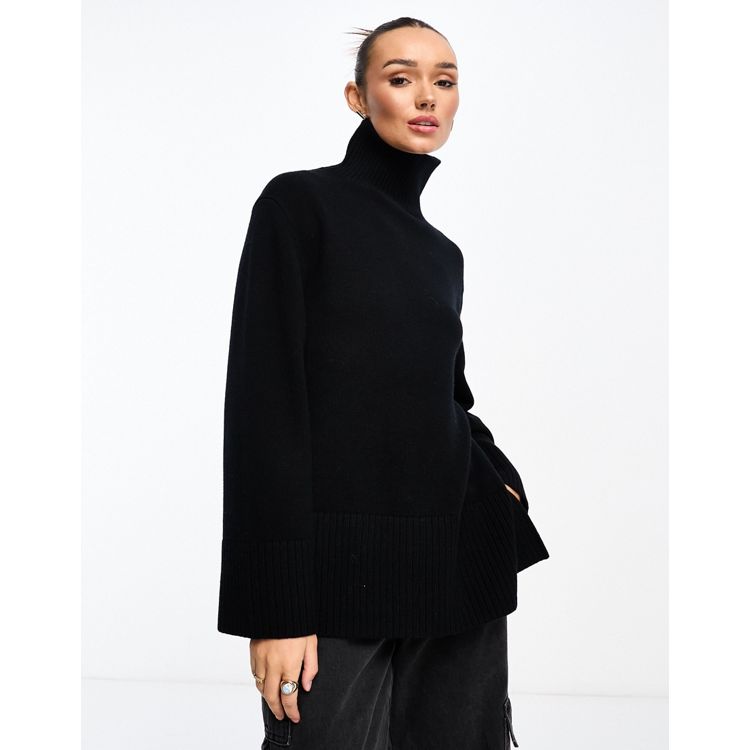 & Other Stories wool high neck oversize sweater in black | ASOS