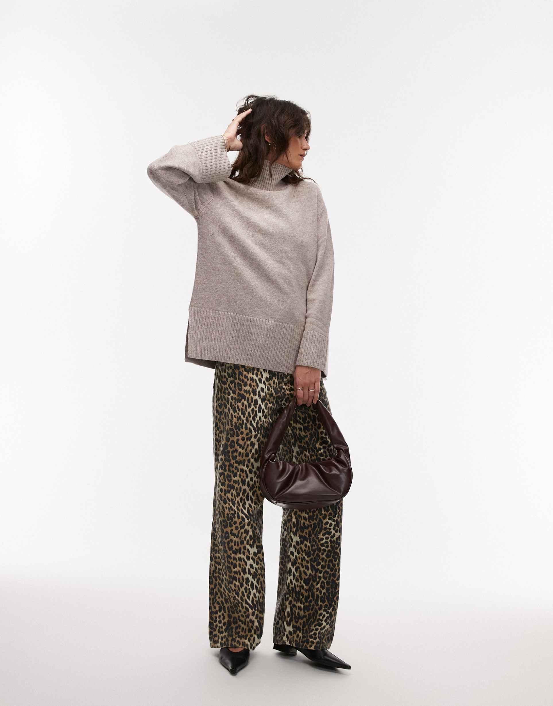 & other stories wool high neck oversized sweater in beige