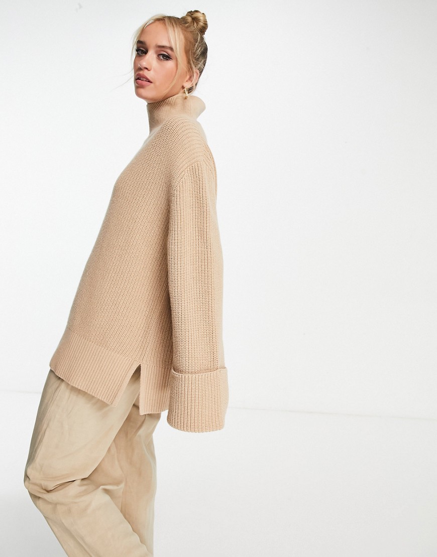 & Other Stories wool high neck sweater with side slits in beige-Neutral