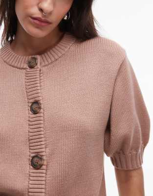 & Other Stories Wool Knit Cardigan With Puff Short Sleeves In Neutral