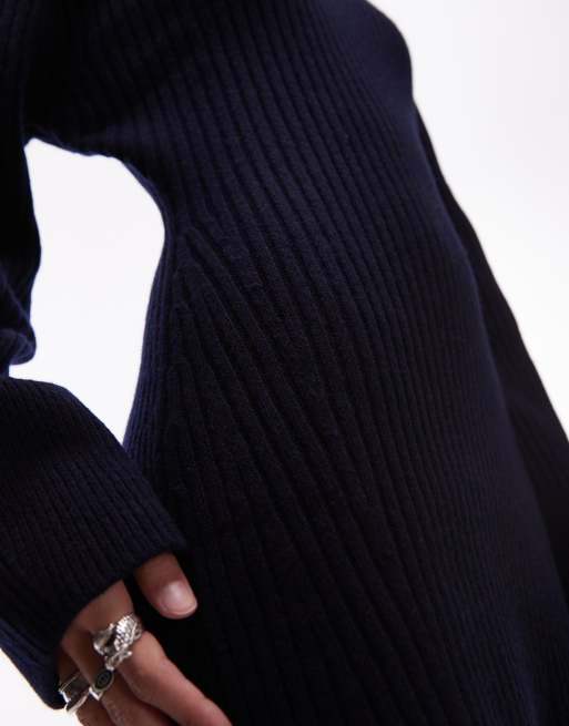 & Other Stories wool knit mini sweater dress with cinched waist in dark blue