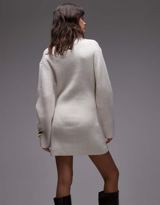 & Other Stories wool knit mini sweater dress with cinched waist in off-white