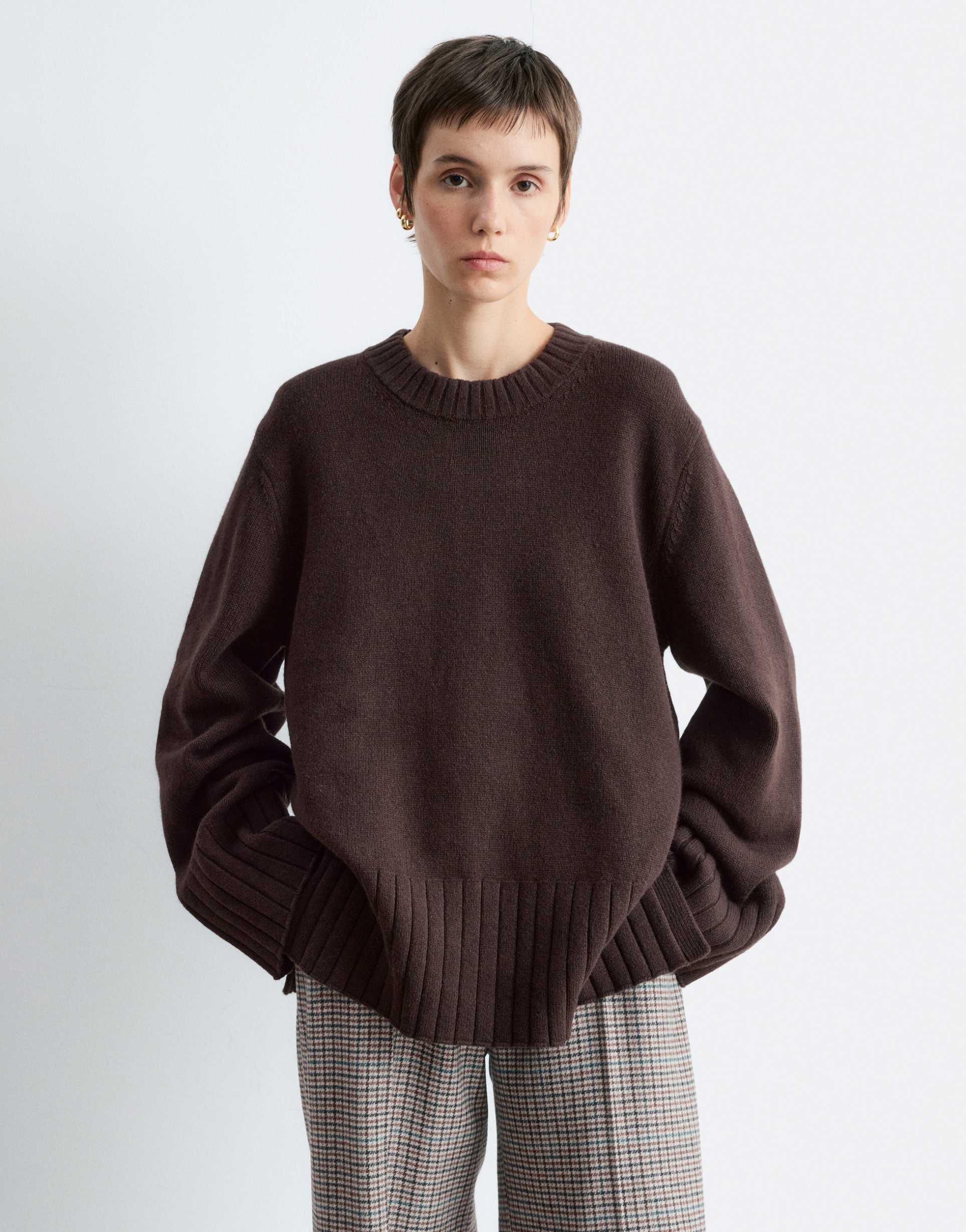 & other stories wool knit oversized sweater with deep ribbed hem in black