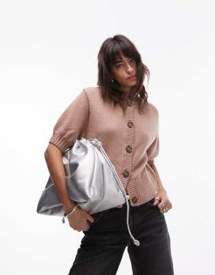 & Other Stories & Other Stories wool knitted cardigan with puff short sleeves in soft beige-Neutral