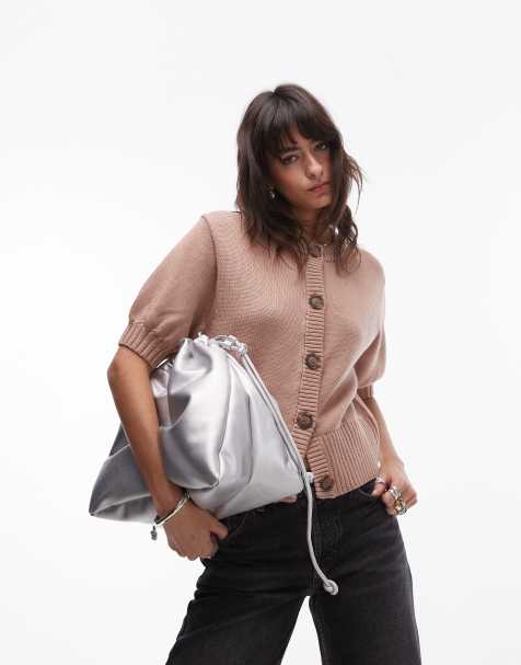 & Other Stories wool knitted cardigan with puff short sleeves in soft beige - view 1