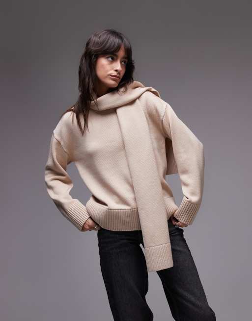 & Other Stories wool knitted scarf sweater in beige