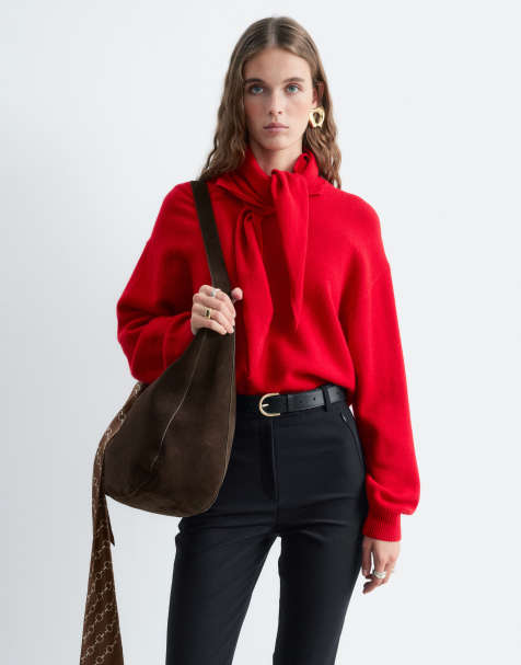 & Other Stories wool long sleeve scarf neck sweater in bright red - view 1