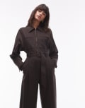 [Other Stories] & Other Stories wool long sleeve utility jumpsuit in dark brown-Black 36 Dark brown