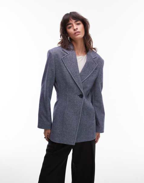 & Other Stories wool look blazer with asymmetric cinch waist in navy blue (part of a set) - view 1