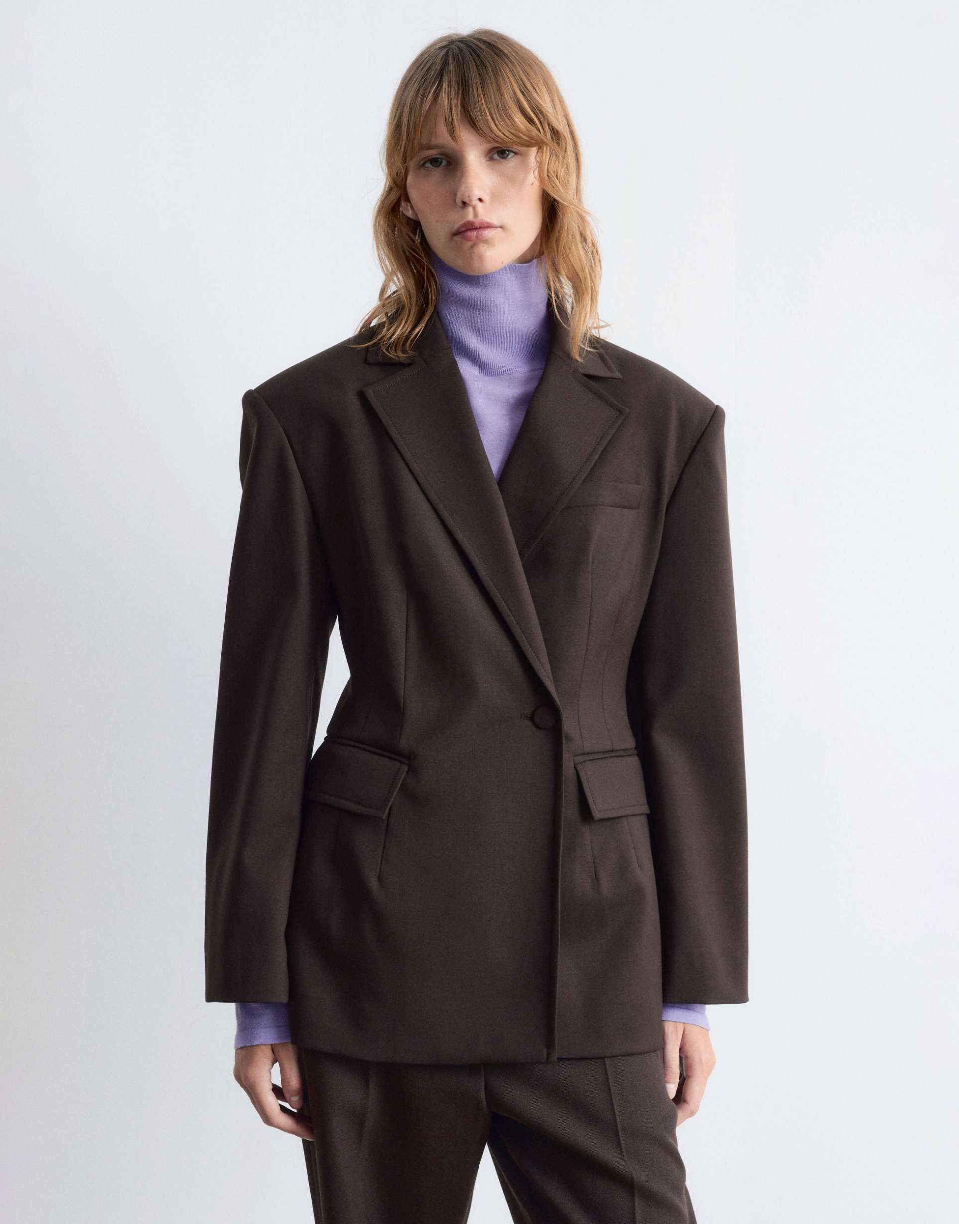 & other stories wool look double breasted blazer in brown