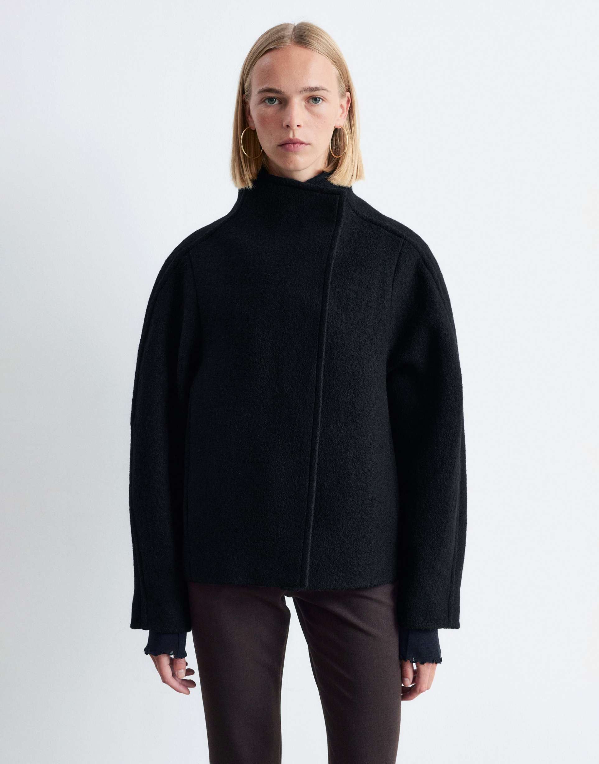 & other stories wool look mock neck short jacket in black