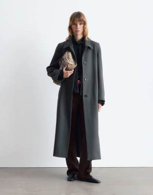 & Other Stories wool maxi coat with button detail in grey-Navy