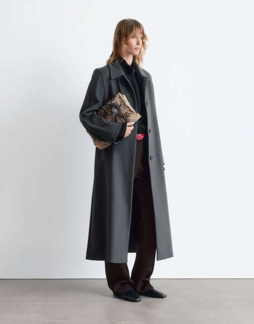 Other Stories wool maxi coat with button detail in grey ASOS