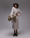[Other Stories] & Other Stories wool midaxi dress with puff sleeves in light beige-Neutral L Beige melange